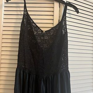 Long black lace top with rose Nightgown